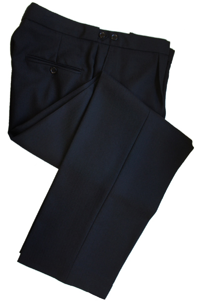 Black Herringbone Wool Trousers